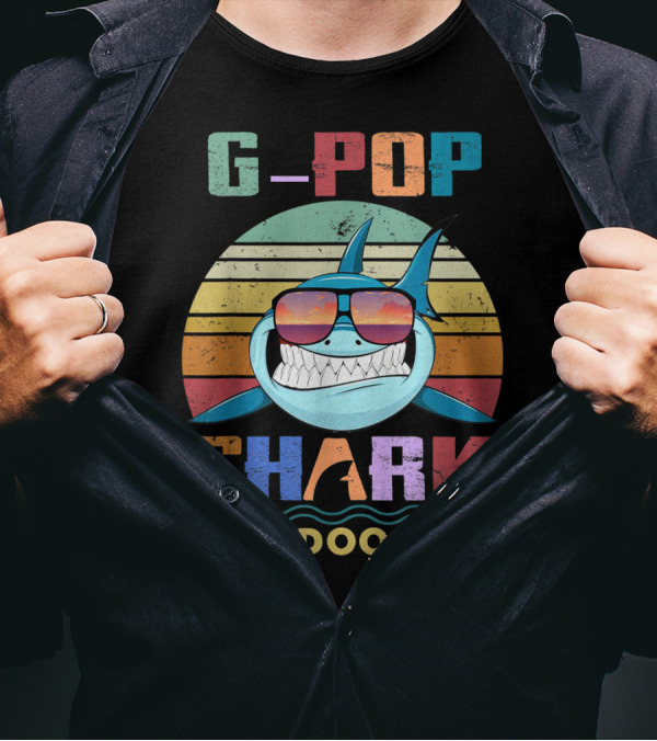 G Pop Shark Doo Doo Doo Retro Sunglasses Ocean Vintage Sunset T-Shirt