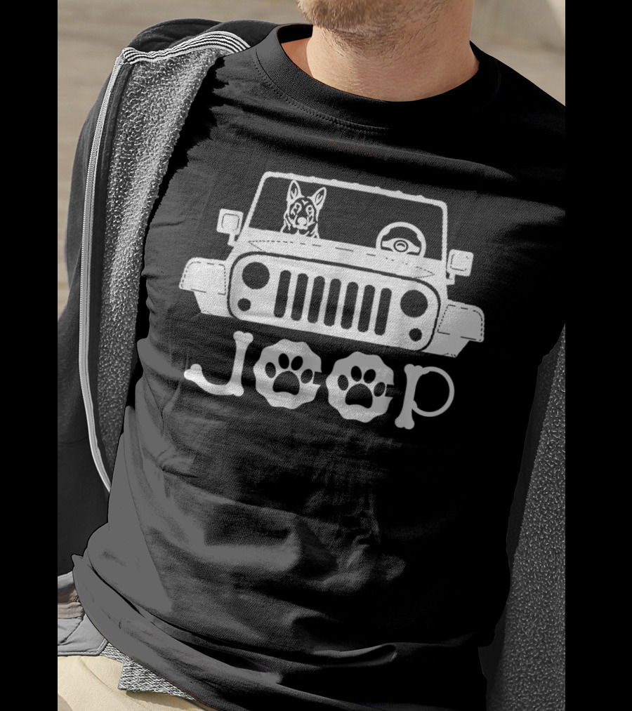 German Shepherd Dog Riding Jeep Joop With Paw Prints T-Shirt