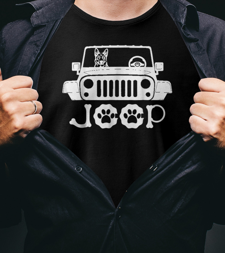 German Shepherd Dog Riding Jeep Joop With Paw Prints T-Shirt