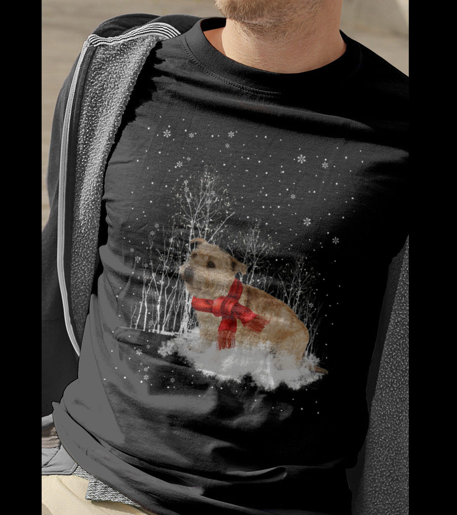 Glen Of Imaal Terrier Winter Scene With Snowflakes And Red Scarf T-Shirt