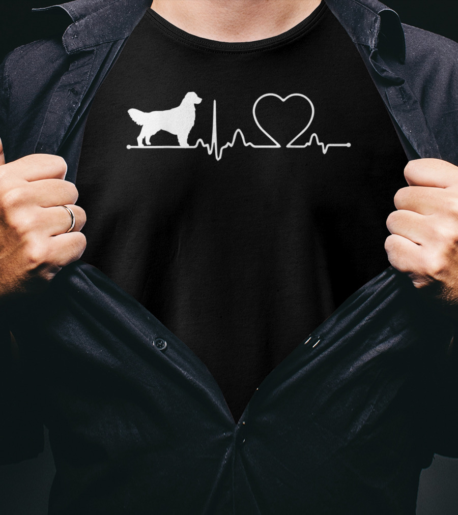 Golden Retriever Heartbeat Outline With Heart And Pulse Line T-Shirt