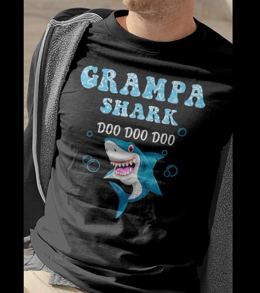 Grampa Shark Doo Doo Doo Playful Cartoon Shark T-Shirt