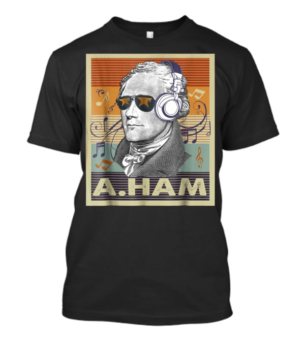 A. Ham Hamilton Headphones Music Notes Retro Vibe T-Shirt