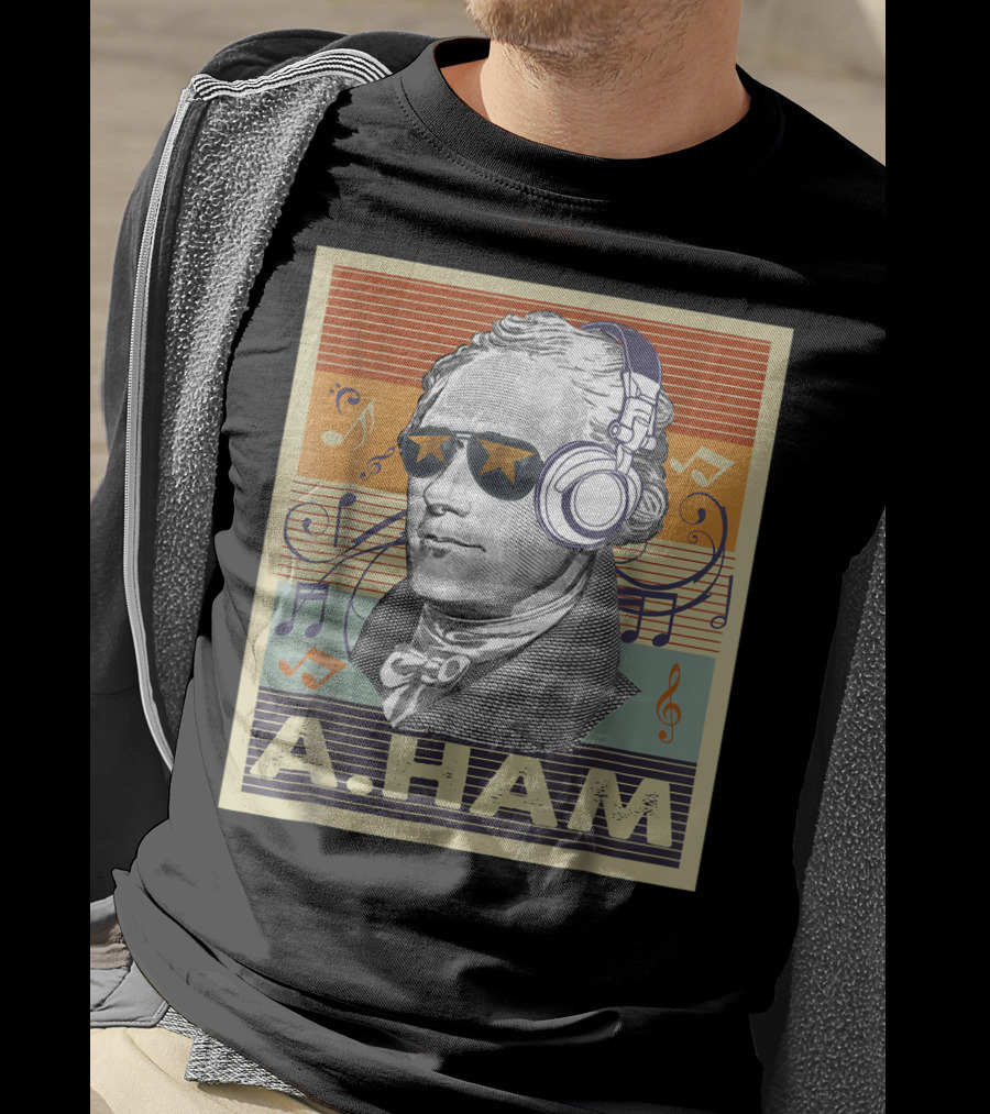A. Ham Hamilton Headphones Music Notes Retro Vibe T-Shirt
