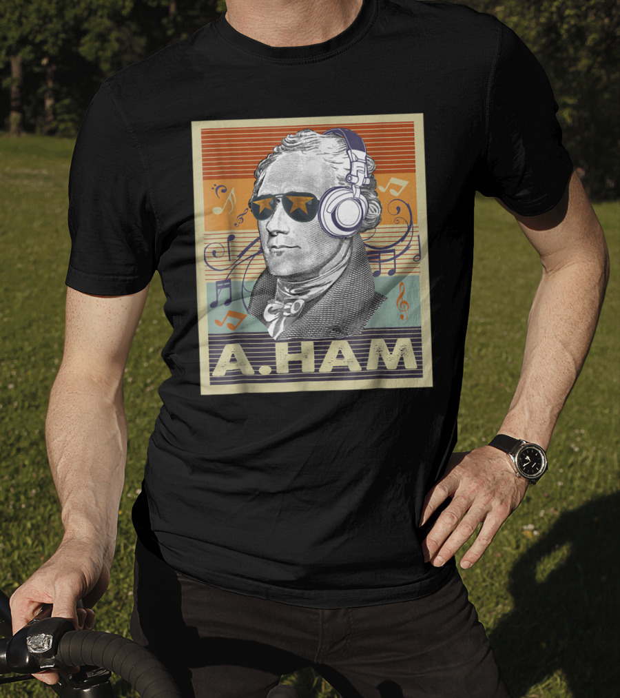 A. Ham Hamilton Headphones Music Notes Retro Vibe T-Shirt