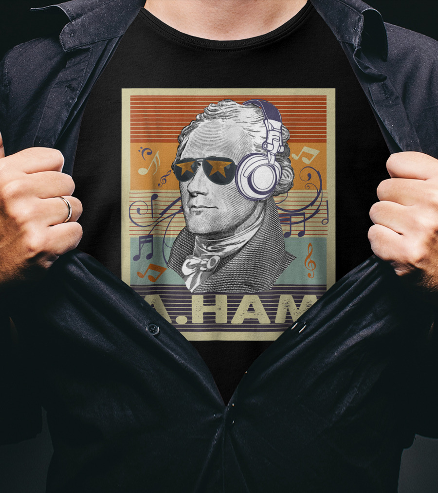 A. Ham Hamilton Headphones Music Notes Retro Vibe T-Shirt