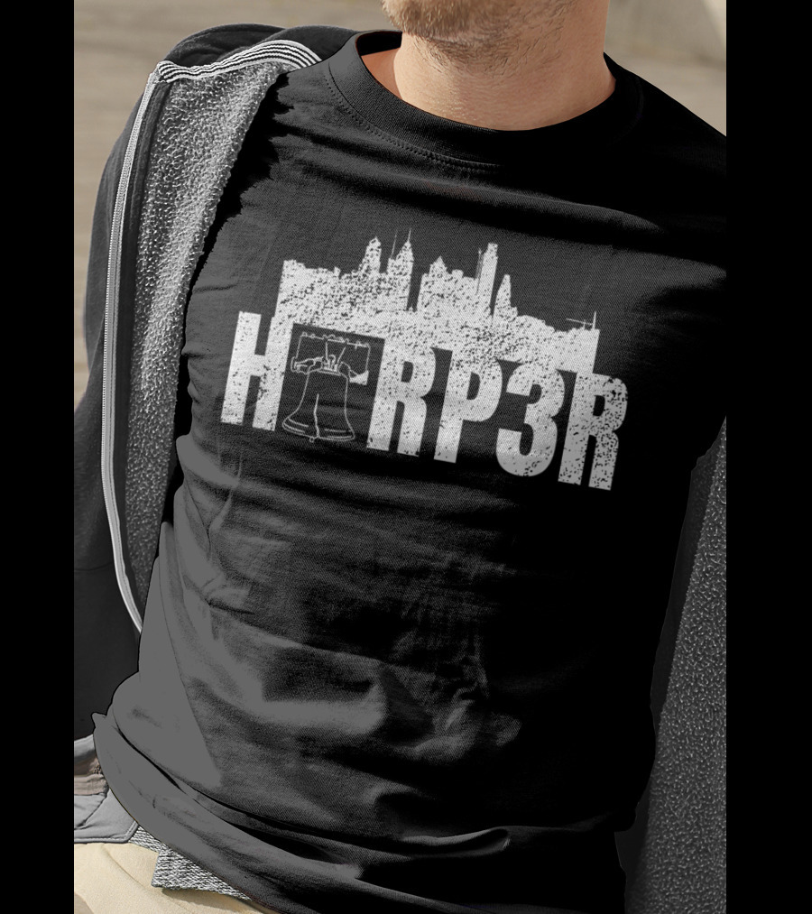 HRP3R Liberty Bell Philly Skyline Make Philly Great Again Funny Baseball T-Shirt