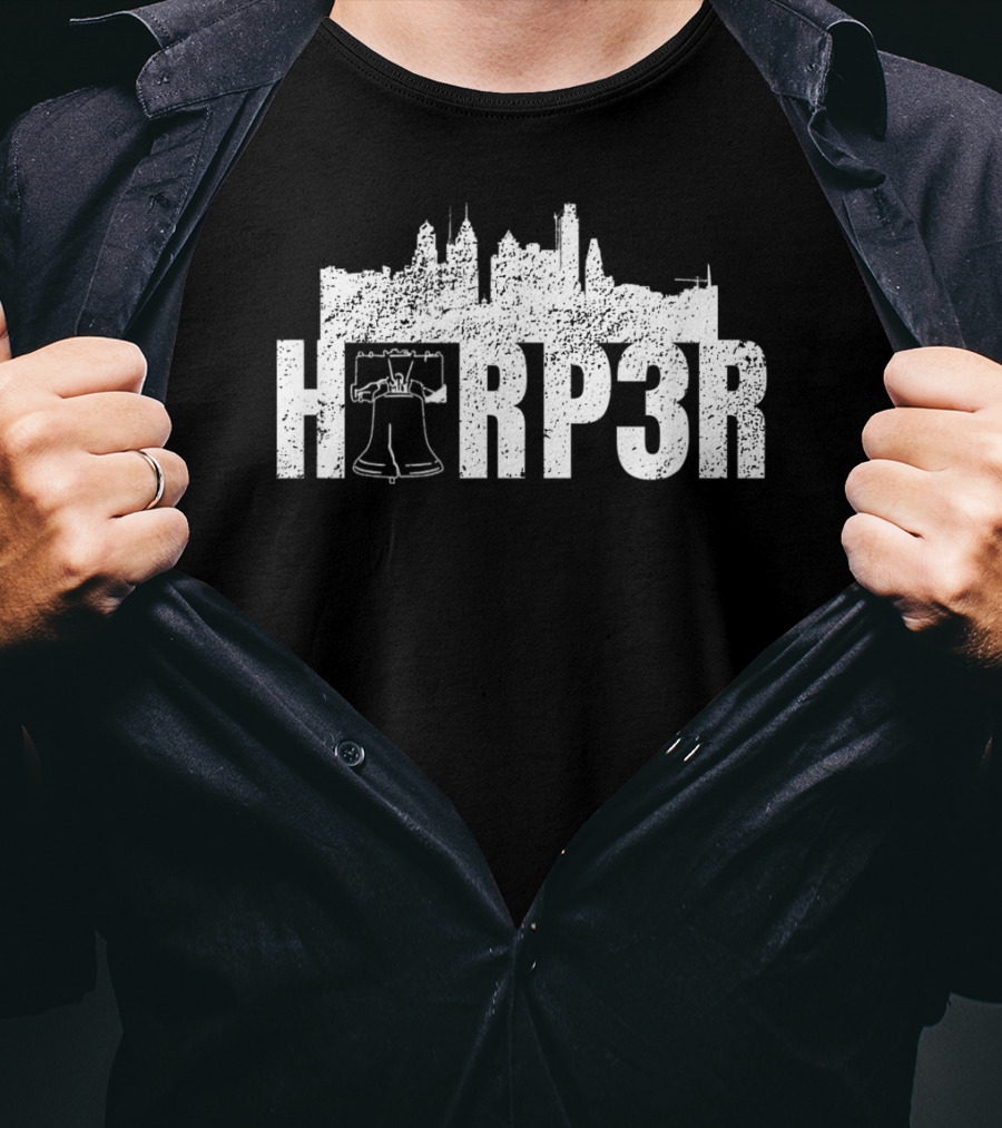 HRP3R Liberty Bell Philly Skyline Make Philly Great Again Funny Baseball T-Shirt