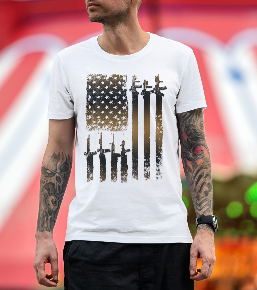 I Love Guns Black Rifle Coffee WomenBack American Flag Rifle T-Shirt