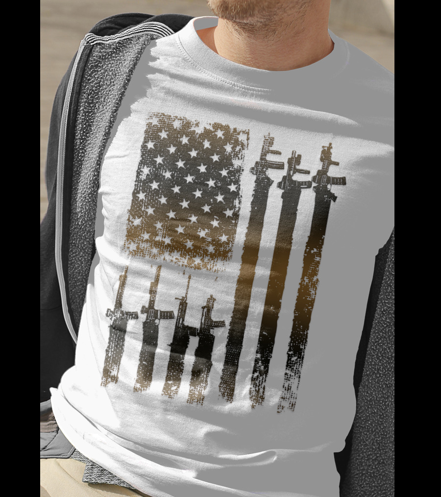 I Love Guns Black Rifle Coffee WomenBack American Flag Rifle T-Shirt