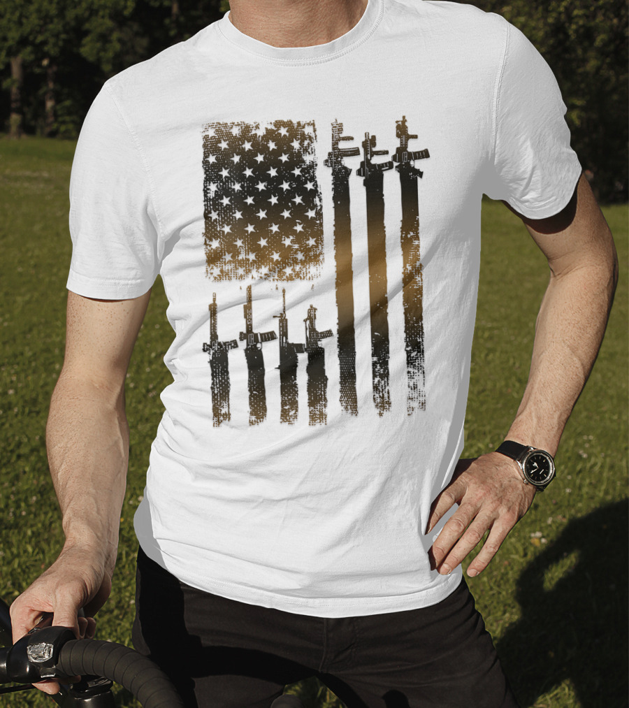 I Love Guns Black Rifle Coffee WomenBack American Flag Rifle T-Shirt