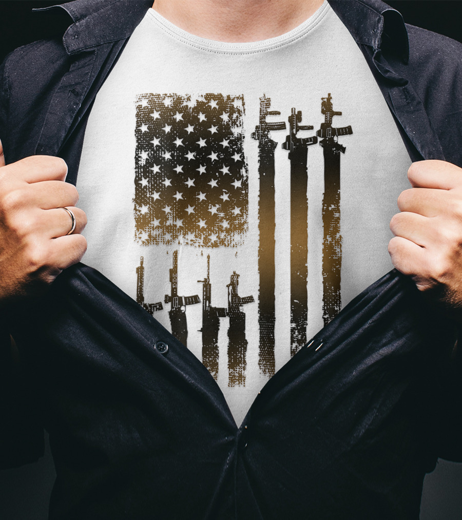 I Love Guns Black Rifle Coffee WomenBack American Flag Rifle T-Shirt