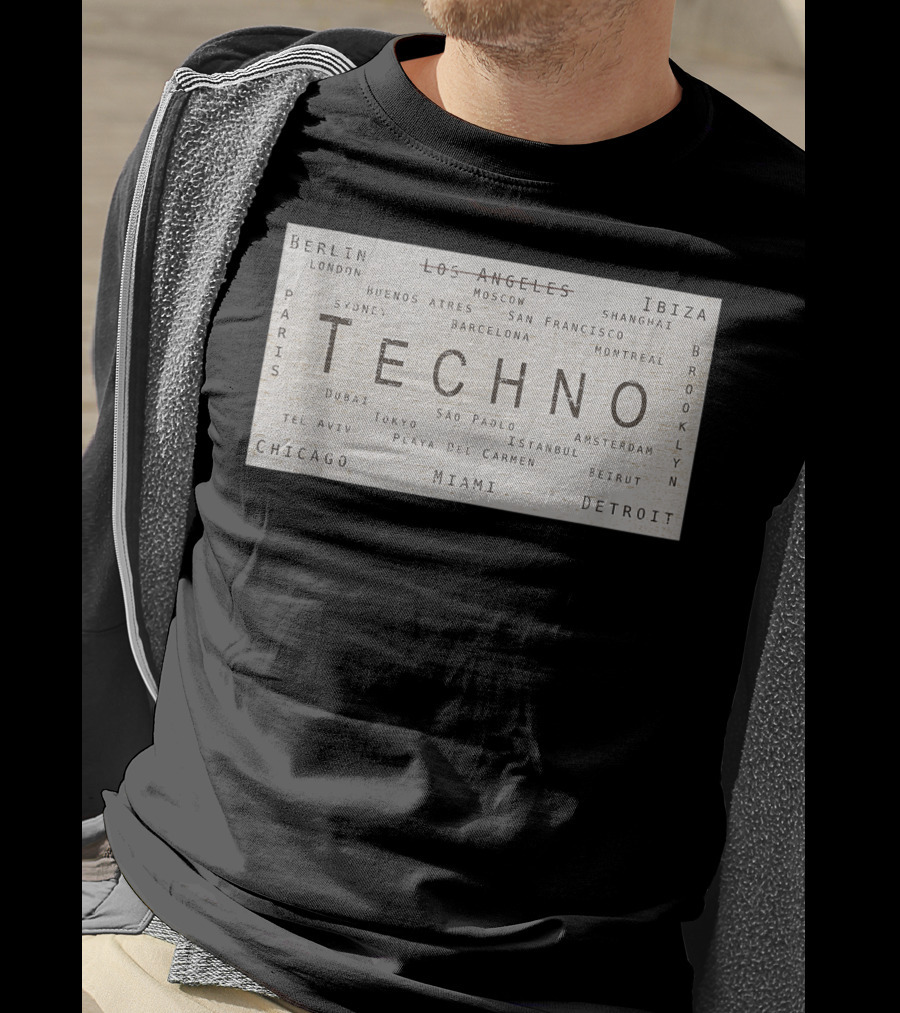 Techno Music Cities Berlin London Ibiza Detroit Paris Tokyo Miami Brooklyn Montreal T-Shirt
