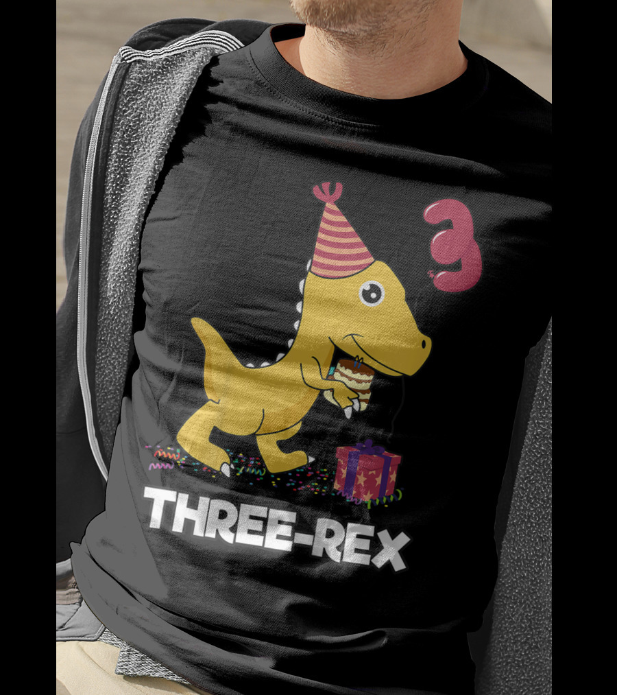 Three-Rex 3 Year Old Birthday Boy Dinosaur T-Shirt