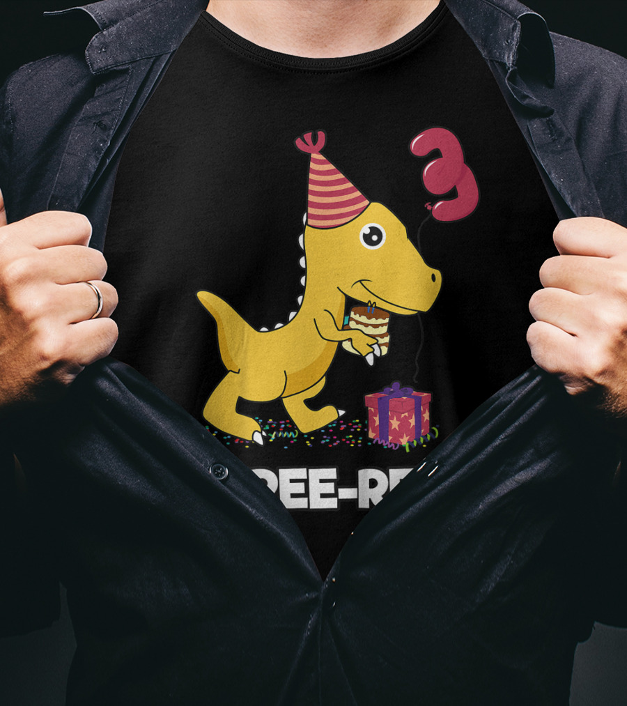 Three-Rex 3 Year Old Birthday Boy Dinosaur T-Shirt