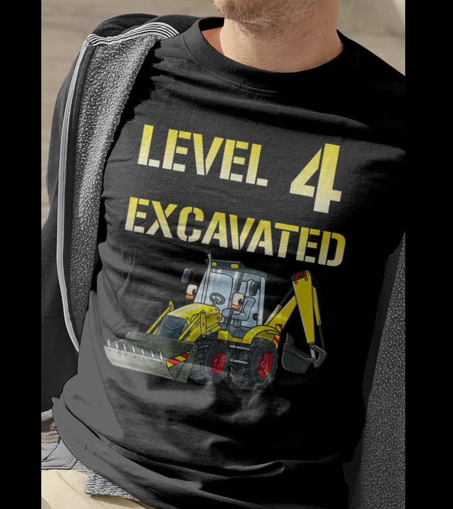 Level 4 Excavated Kids Excavator Birthday 4 Year Old Bday Boy T-Shirt