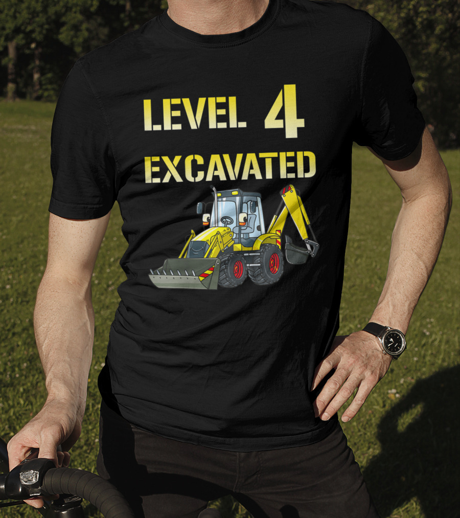 Level 4 Excavated Kids Excavator Birthday 4 Year Old Bday Boy T-Shirt