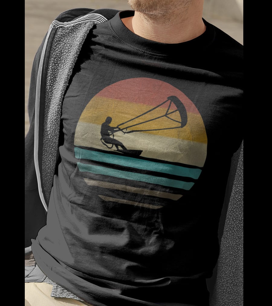 Kiteboarding Vintage Distre Sunset Retro Stripes T-Shirt