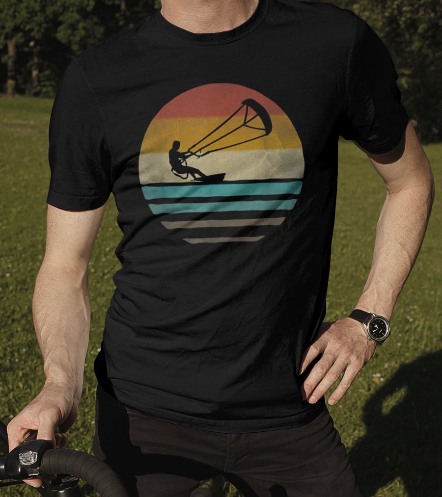 Kiteboarding Vintage Distre Sunset Retro Stripes T-Shirt
