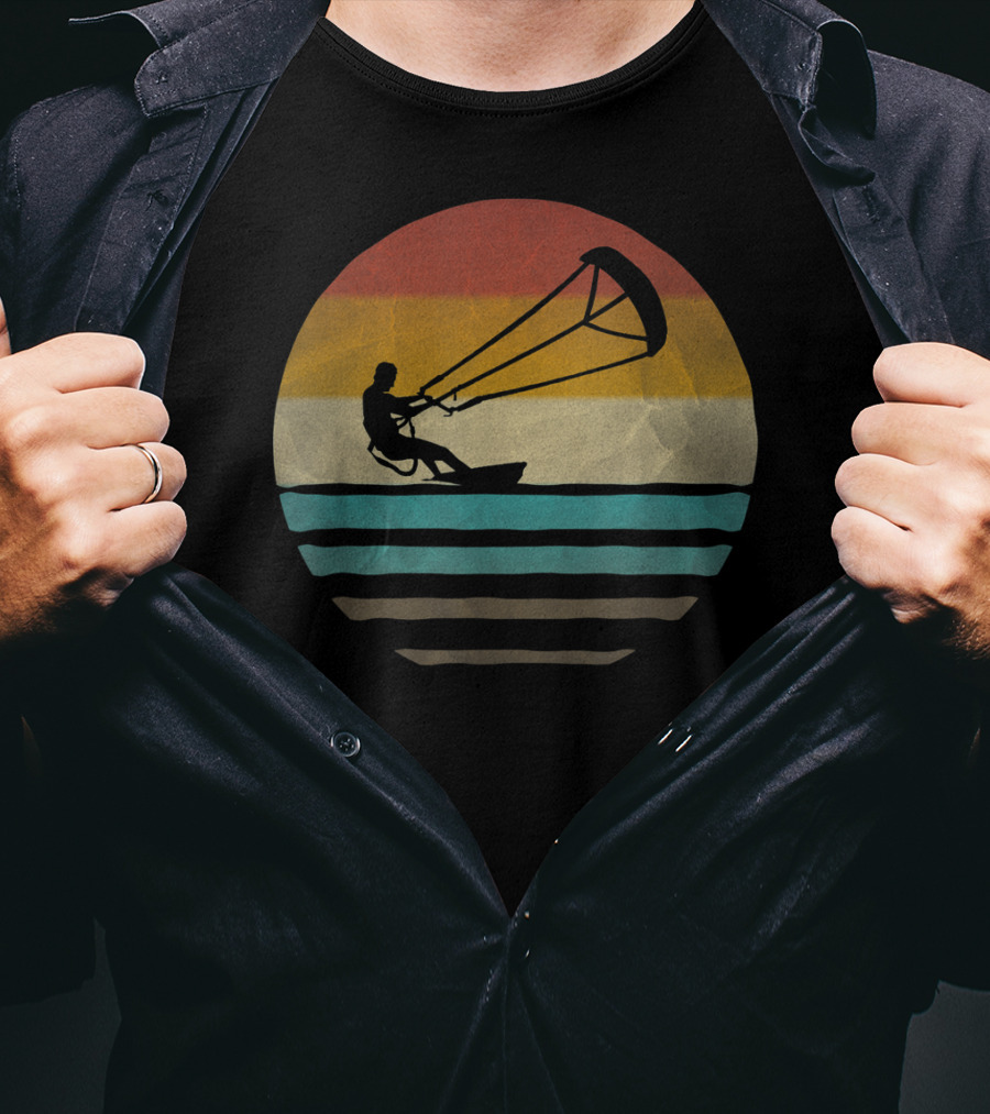 Kiteboarding Vintage Distre Sunset Retro Stripes T-Shirt