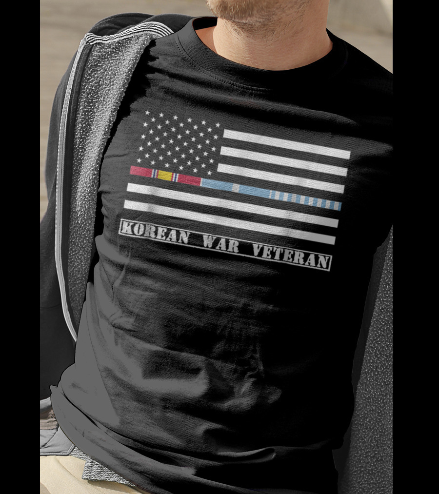Korean War Veteran Thin Line American Flag T-Shirt