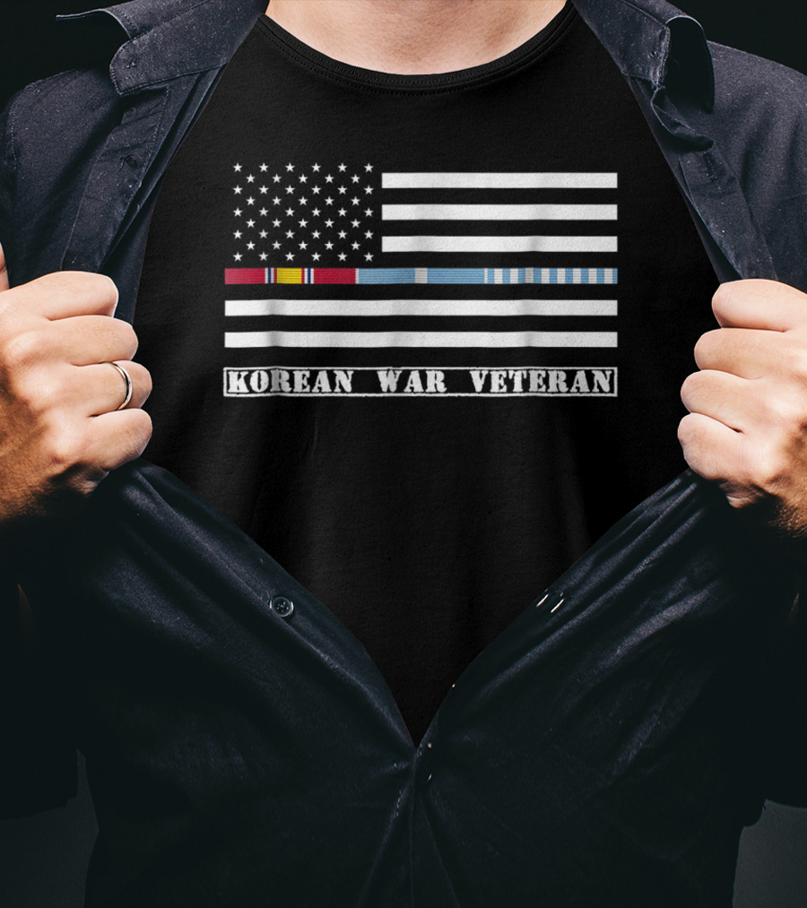 Korean War Veteran Thin Line American Flag T-Shirt