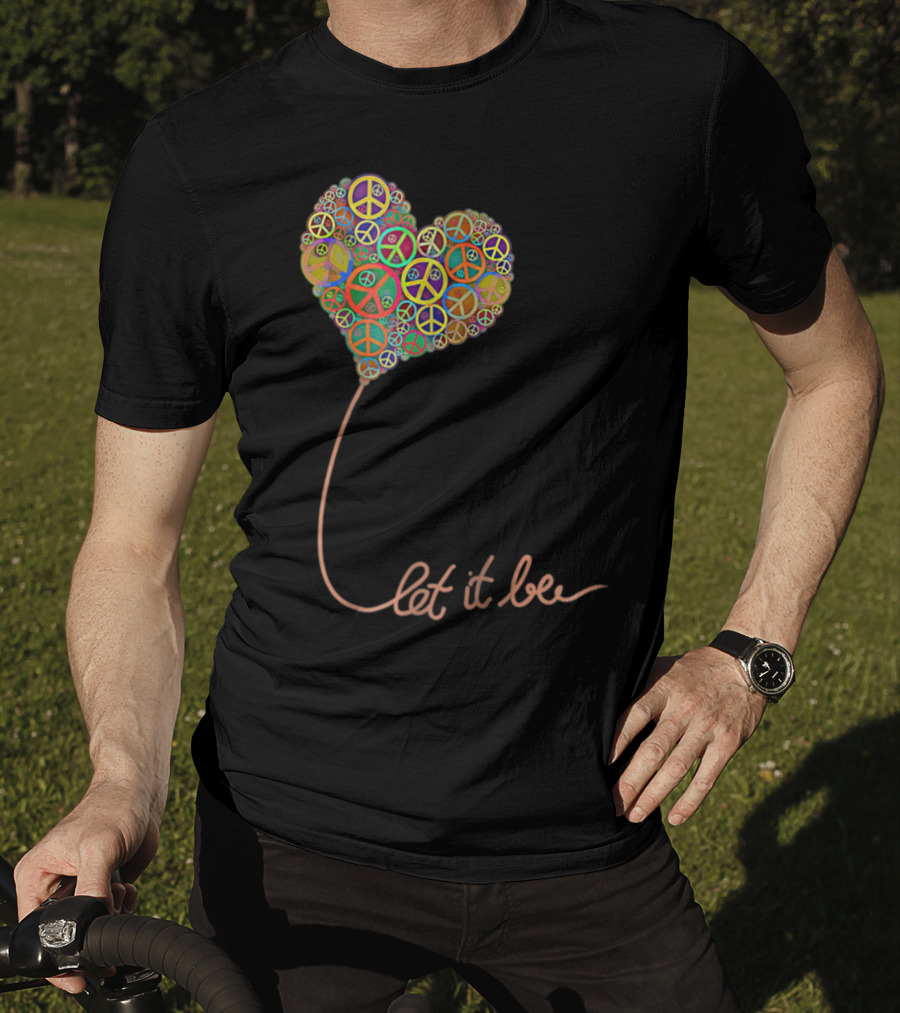 Let It Be Peace Symbol Heart Flowers T-Shirt