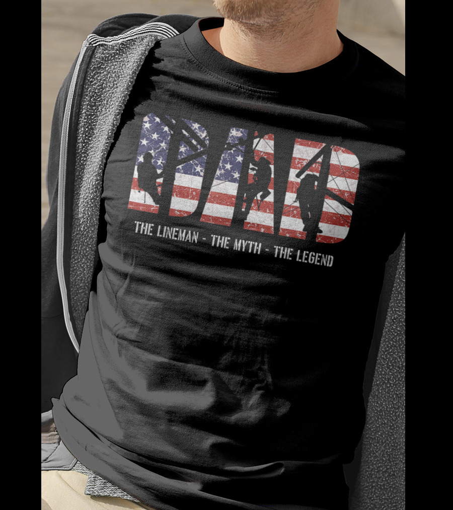 Dad Lineman Myth Legend American Flag T-Shirt