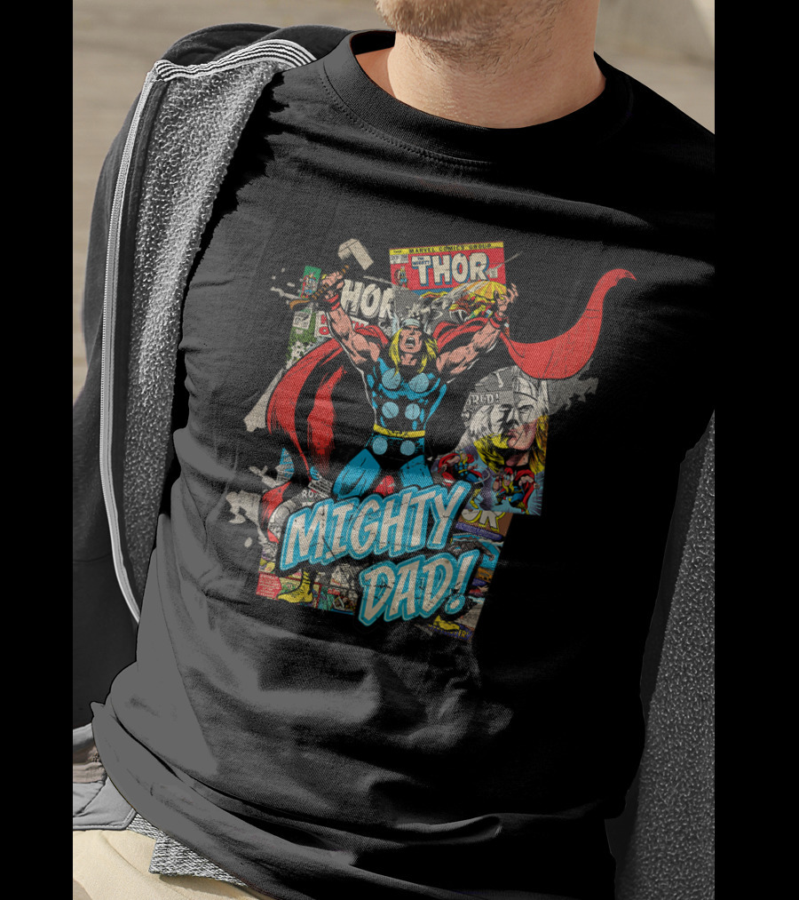 Mighty Dad Marvel Thor Comic Collage T-Shirt