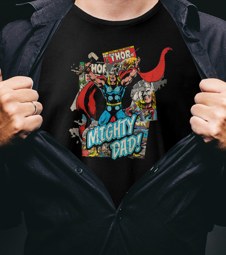 Mighty Dad Marvel Thor Comic Collage T-Shirt