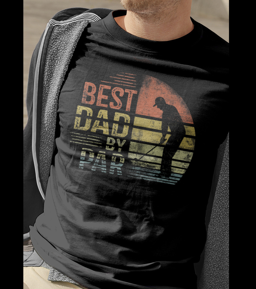 Father's Day Best Dad By Par Golf Silhouette Retro Stripe T-Shirt