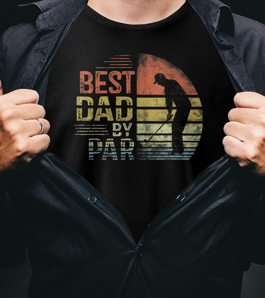 Father's Day Best Dad By Par Golf Silhouette Retro Stripe T-Shirt