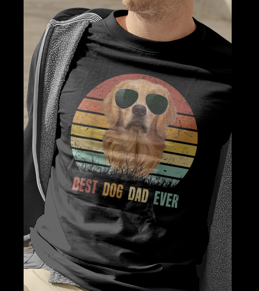 Best Dog Dad Ever Golden Retriever Vintage Sunglasses T-Shirt