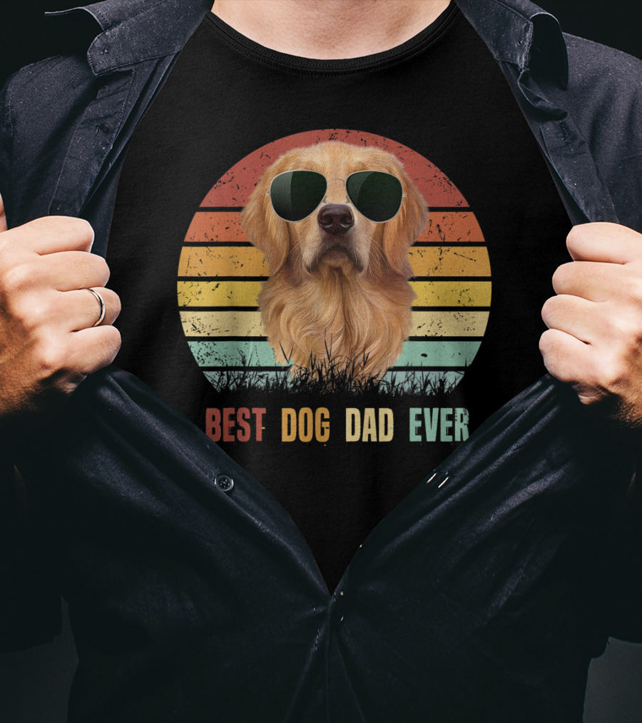 Best Dog Dad Ever Golden Retriever Vintage Sunglasses T-Shirt