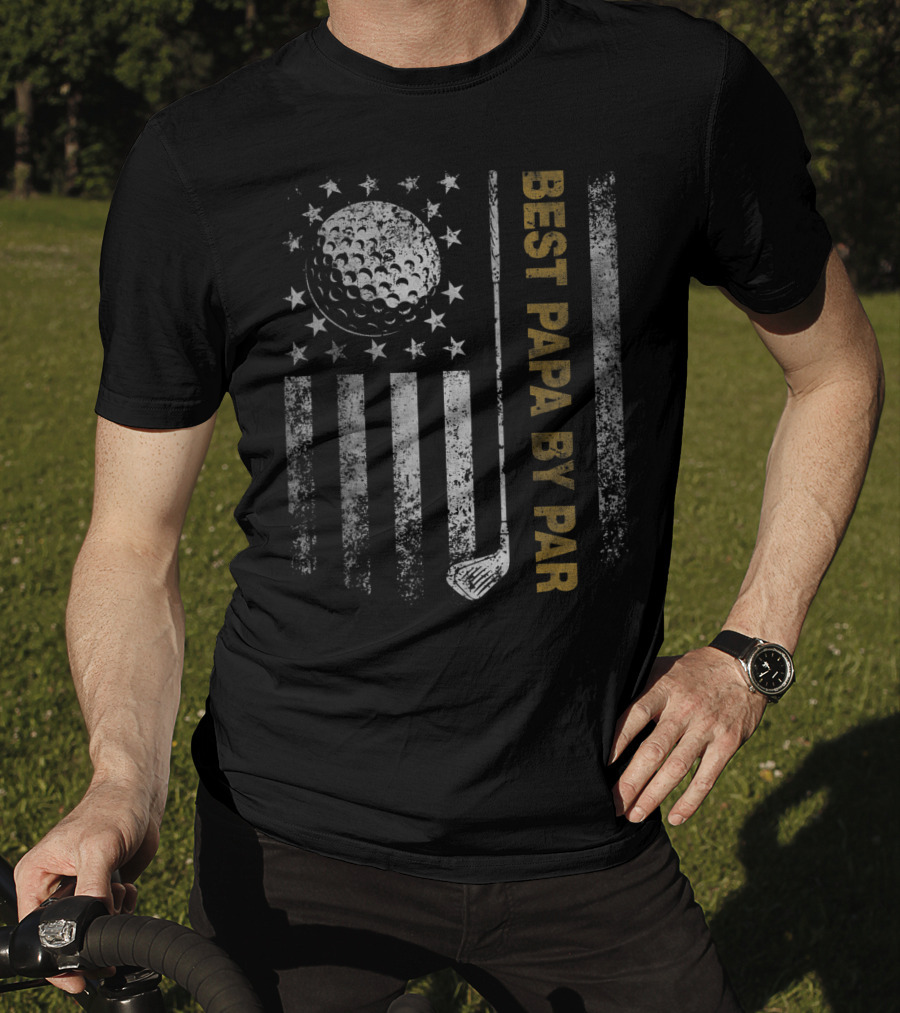 Best Papa By Par American Flag Golf Dad T-Shirt