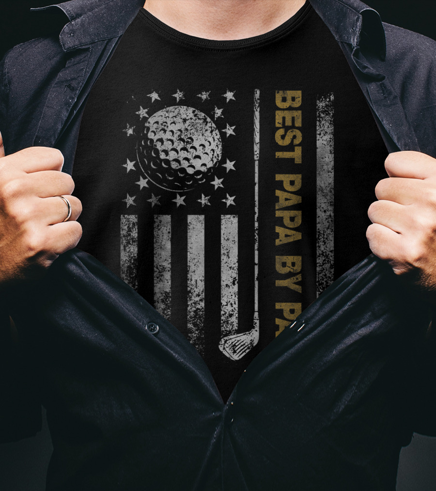 Best Papa By Par American Flag Golf Dad T-Shirt