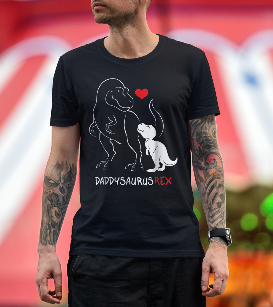 Daddysaurus Rex Dinosaur Heart Mens Daddy Saurus T-Shirt