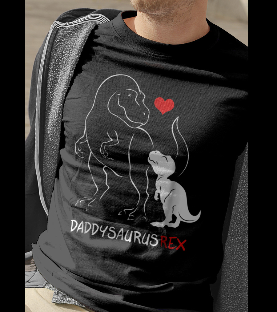 Daddysaurus Rex Dinosaur Heart Mens Daddy Saurus T-Shirt