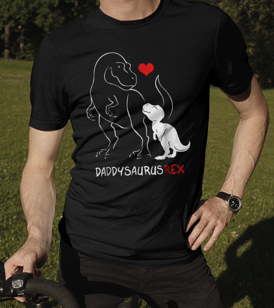 Daddysaurus Rex Dinosaur Heart Mens Daddy Saurus T-Shirt