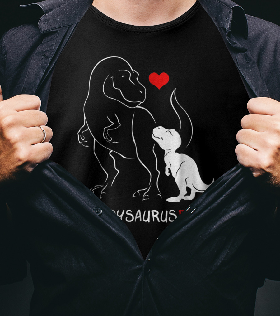 Daddysaurus Rex Dinosaur Heart Mens Daddy Saurus T-Shirt