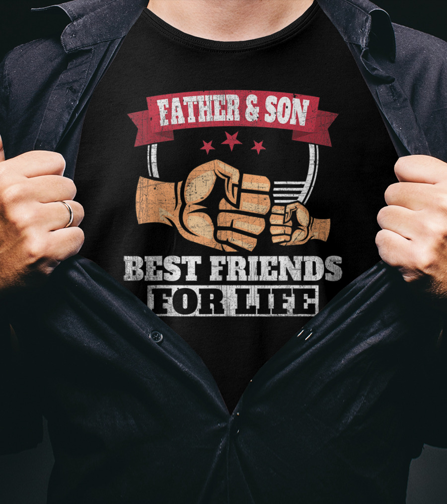 Father And Son Best Friends For Life Fist Bump Trio Stars T-Shirt