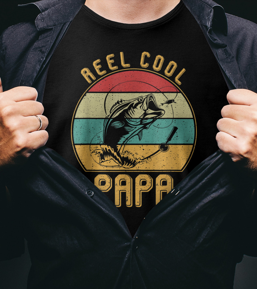 Reel Cool Papa Fishing Father's Day Retro Striped T-Shirt