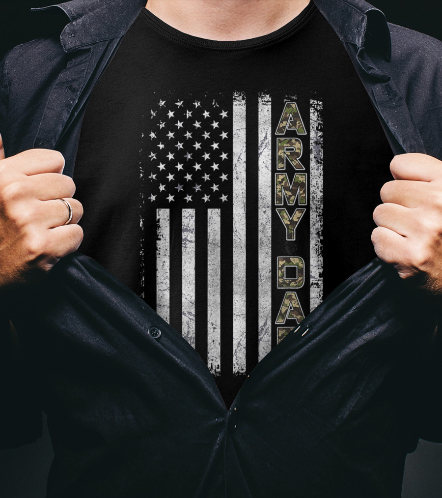 Proud Army Dad USA Flag Camo Stars Stripes T-Shirt