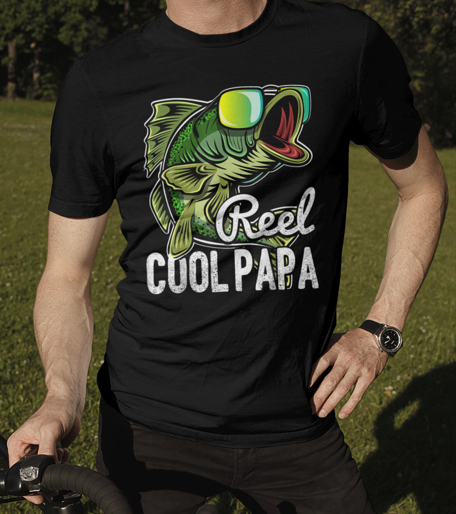 Mens Reel Cool Papa Fishing Sunglasses Father's T-Shirt