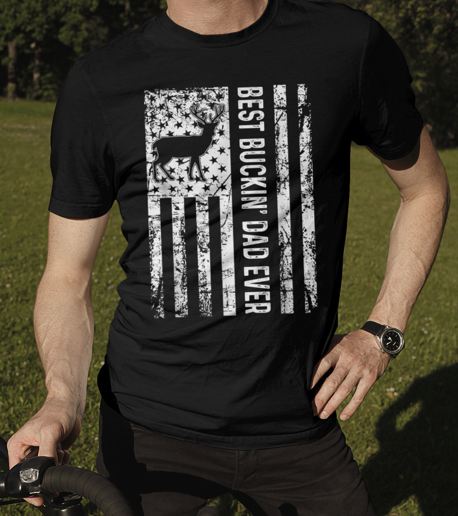 Mens USA Flag Best Buckin' Dad Ever Deer Hunting T-Shirt