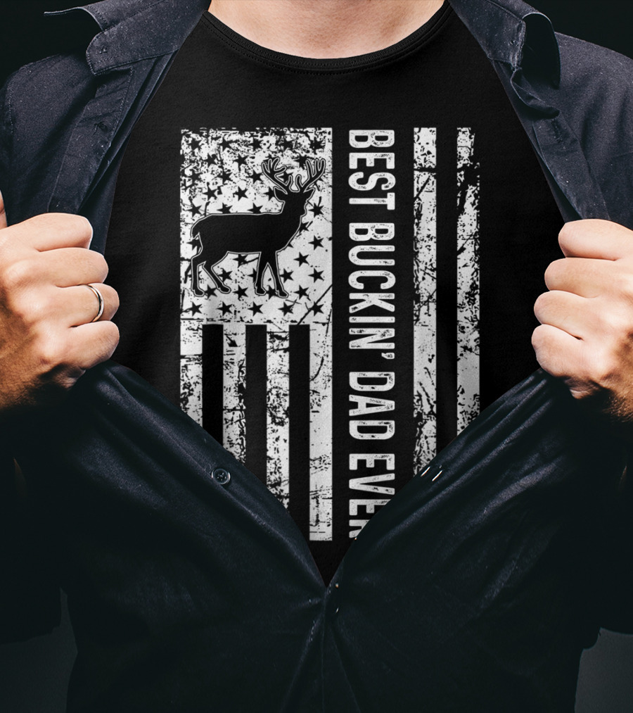 Mens USA Flag Best Buckin' Dad Ever Deer Hunting T-Shirt