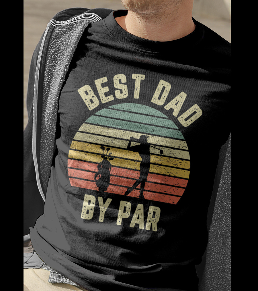 Vintage Mens Best Dad By Par Father's Day Golf Retro Sun T-Shirt