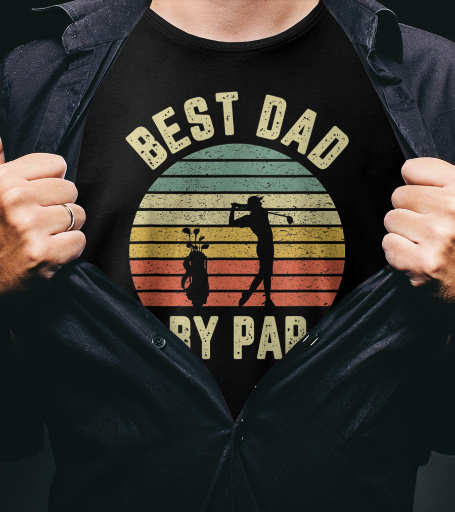 Vintage Mens Best Dad By Par Father's Day Golf Retro Sun T-Shirt