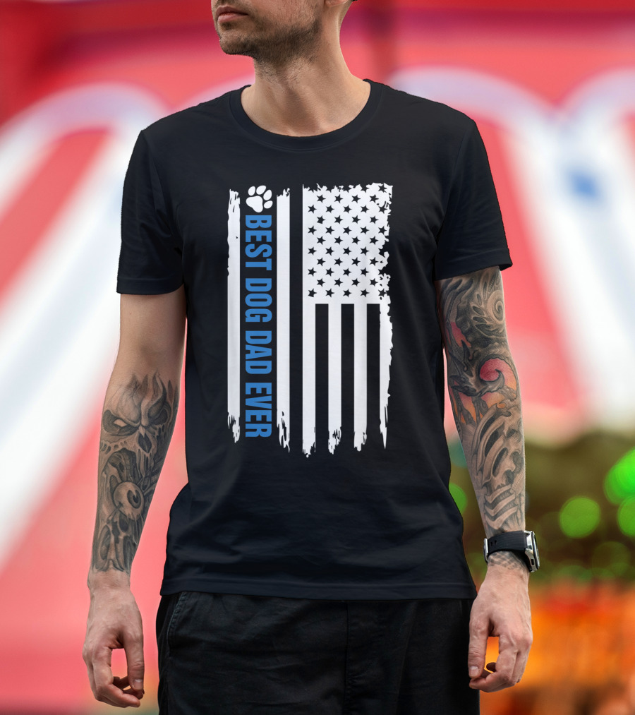 Best Dog Dad Ever Paw Print American Flag T-Shirt
