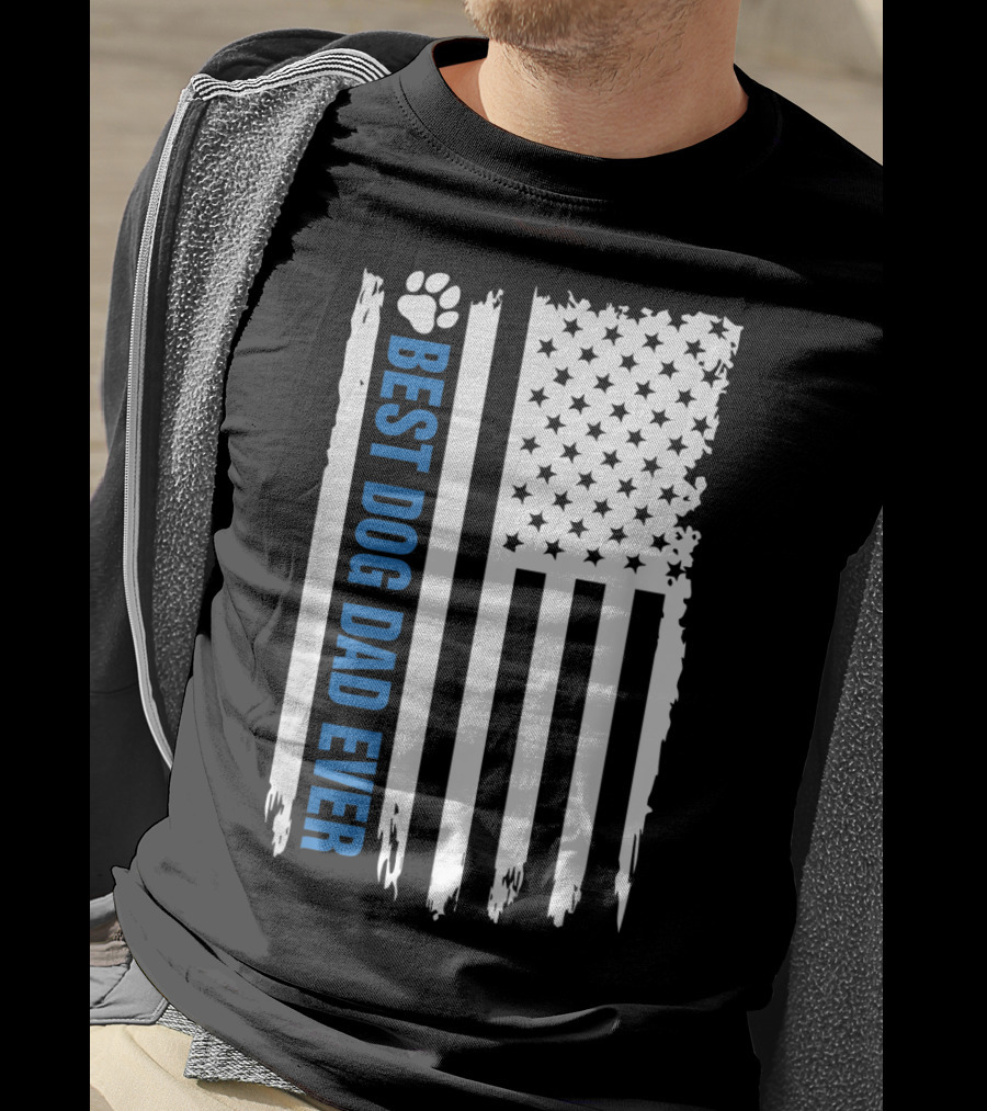 Best Dog Dad Ever Paw Print American Flag T-Shirt